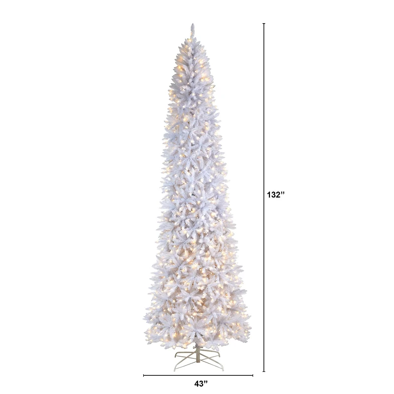 11ft. Pre-Lit Slim White Artificial Christmas Tree, Warm White LED Lights