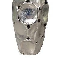 Silver Aluminum Geometric Open Framed Vase Set with Circular Plates