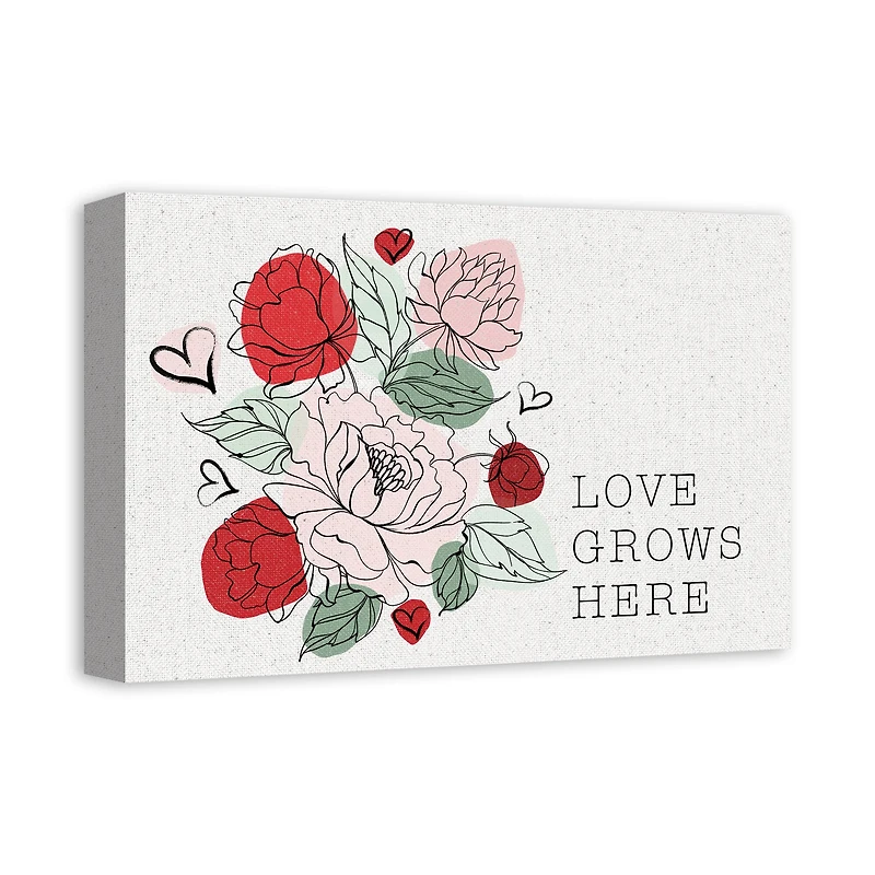 Love Grows Here Floral Canvas Wall Art