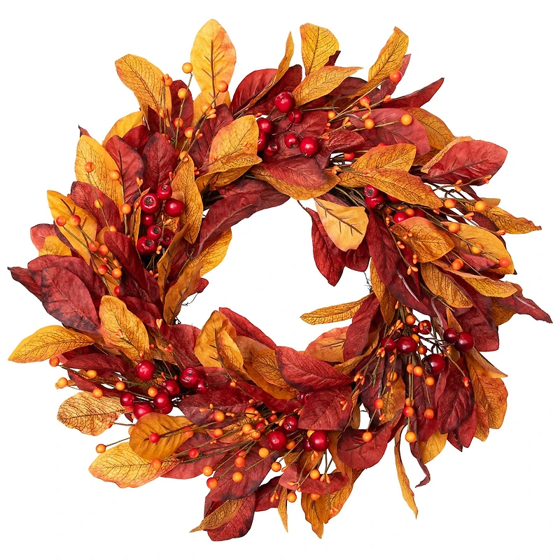 24" Berries with Leaves Artificial Fall Harvest Twig Wreath
