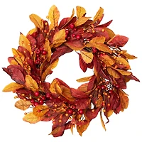 24" Berries with Leaves Artificial Fall Harvest Twig Wreath