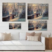 Designart Christmas Forest with River & Trees I Print on Natural Pine Wood