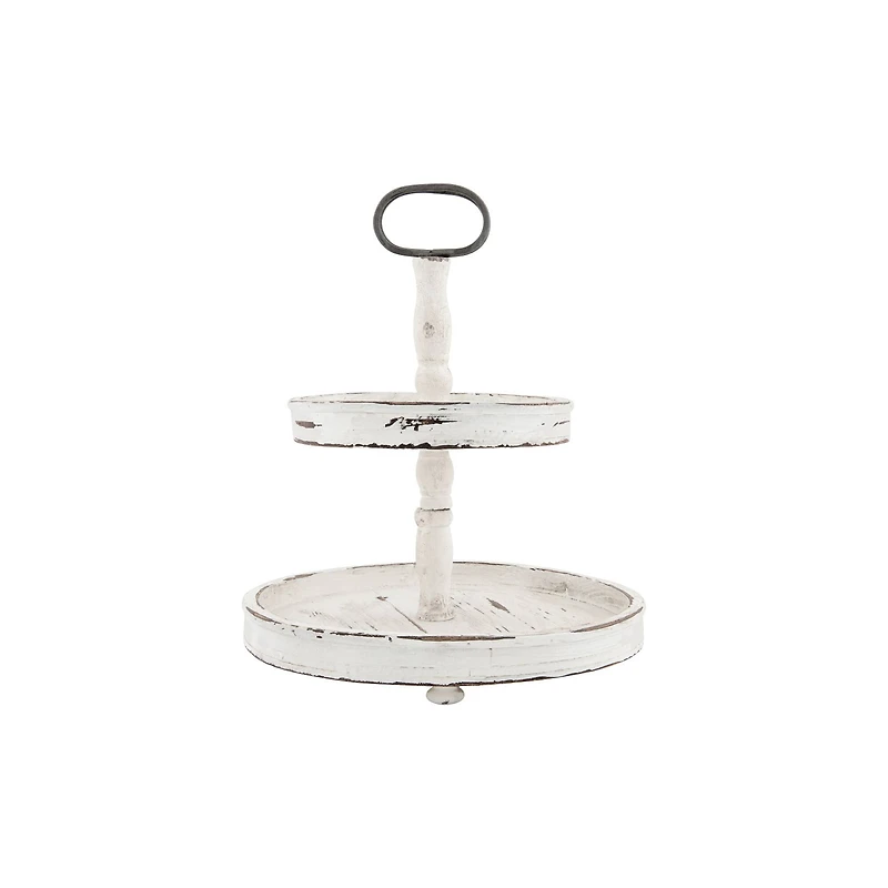 Hello Honey® 18.5" Distressed Cream Wood 2-Tier Tray