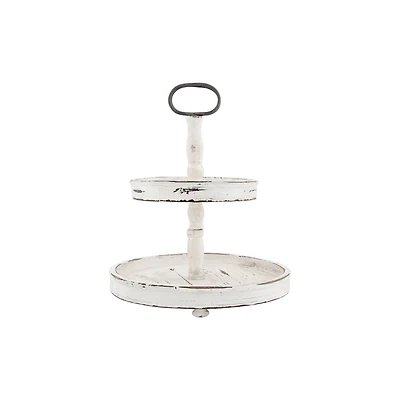 Hello Honey® 18.5" Distressed Cream Wood 2-Tier Tray