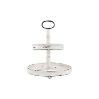 Hello Honey® 18.5" Distressed Cream Wood 2-Tier Tray