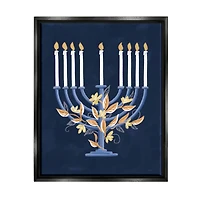 Stupell Industries Traditional Floral Hanukkah Menorah Framed Floater Canvas Wall Art