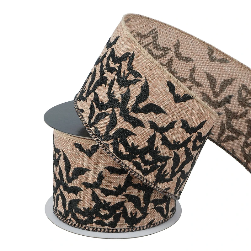 2.5" x 20ft. Glitter Bats Wired Faux Burlap Ribbon by Celebrate It® Halloween