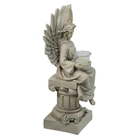 17" Peaceful Angel Sitting on a Pedestal Candle Holder Statue