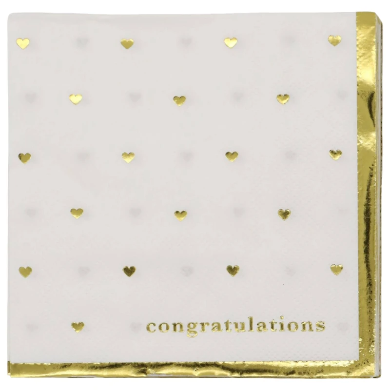 Gold & White Congratulations Hearts Beverage Napkins, 20ct. by Celebrate It™