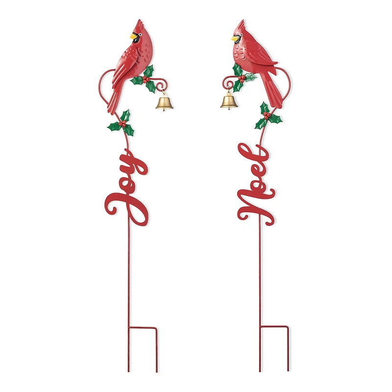 Glitzhome® 3ft. Metal Cardinal Joy & Noel with Bell Yard Stake Set
