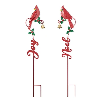 Glitzhome® 3ft. Metal Cardinal Joy & Noel with Bell Yard Stake Set