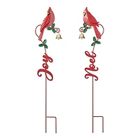 Glitzhome® 3ft. Metal Cardinal Joy & Noel with Bell Yard Stake Set
