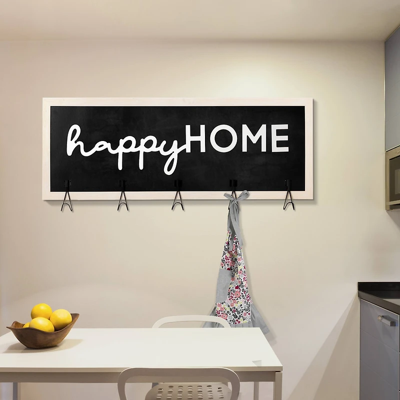 Rustic Happy Home Framed Coat Rack