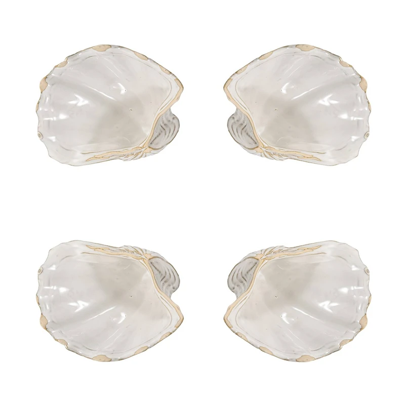 Hello Honey® 8" White Reactive Crackle Glaze Stoneware Shell Plates, 4ct.