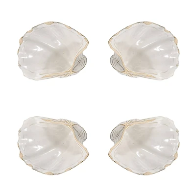 Hello Honey® 8" White Reactive Crackle Glaze Stoneware Shell Plates, 4ct.