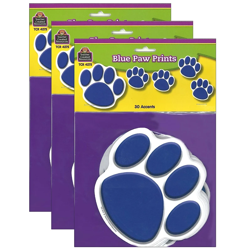 Teacher Created Resources® Blue Paw Print Accents, 3 Packs of 30