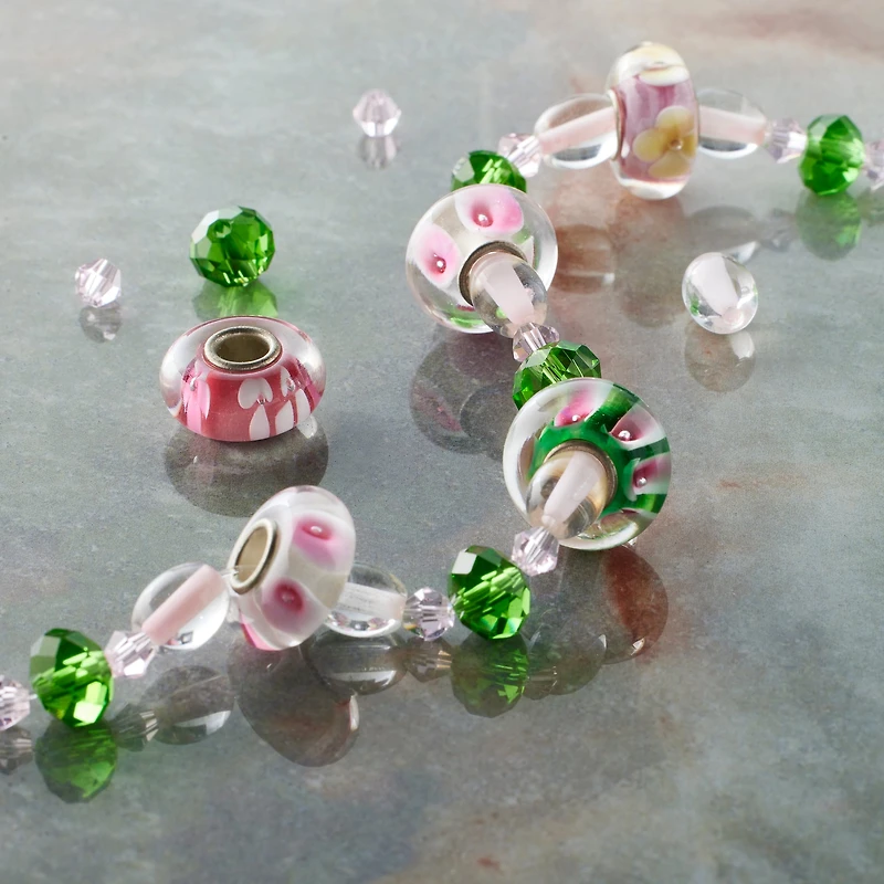 Pink Floral Lampwork Glass Rondelle Bead Mix by Bead Landing™