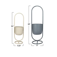 Hello Honey® Matte Gray & Sand Metal Floor Planter Set Hanging on Stands