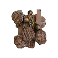 Hello Honey® 6ft. Decorative Hand-Woven Mélange Fabric Pumpkin & Metal Bell Garland