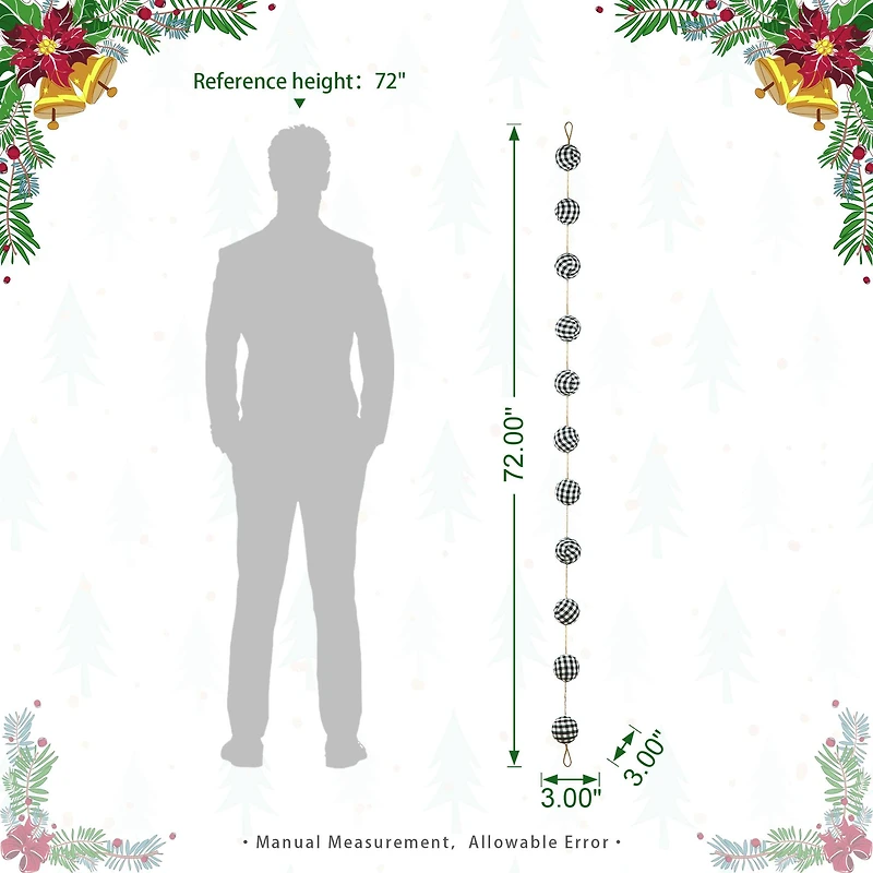 Glitzhome® 6ft. Black & White Plaid Fabric Garland, 2ct.