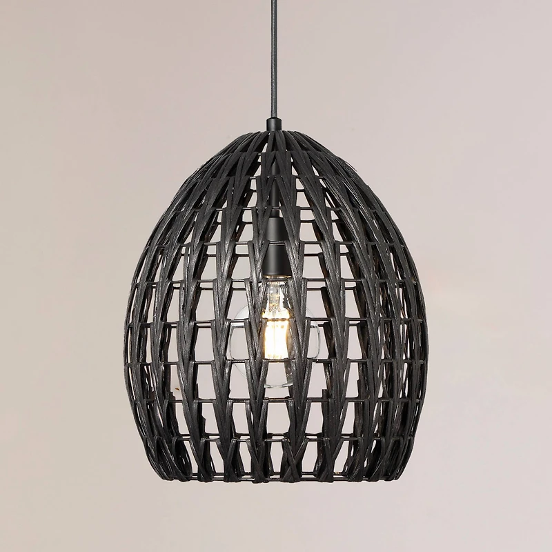 Hello Honey® Persephone Black Metal & Handwoven Rattan Ceiling Light