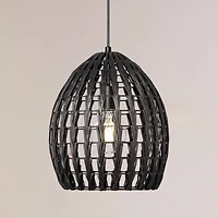 Hello Honey® Persephone Black Metal & Handwoven Rattan Ceiling Light