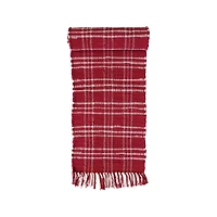 Hello Honey® 72" Red & White Plaid Hand-Woven Cotton Chindi Table Runner with Fringe