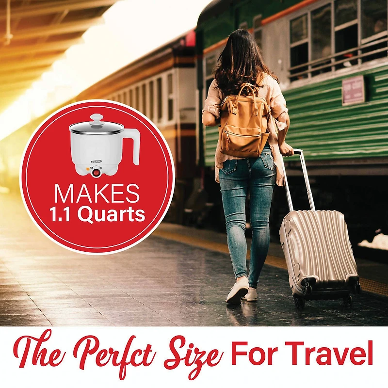 Brentwood White 1.1qt. 400 Watt Stainless Steel Electric Hot Pot Cooker & Food Steamer