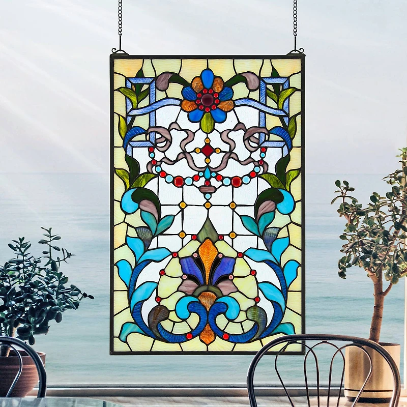 Design Toscano 28" Bonifacio Tiffany-Style Stained Glass Window Hanging Décor  