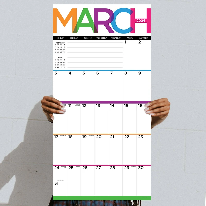 TF Publishing 2024 Big & Bright Grid Wall Calendar