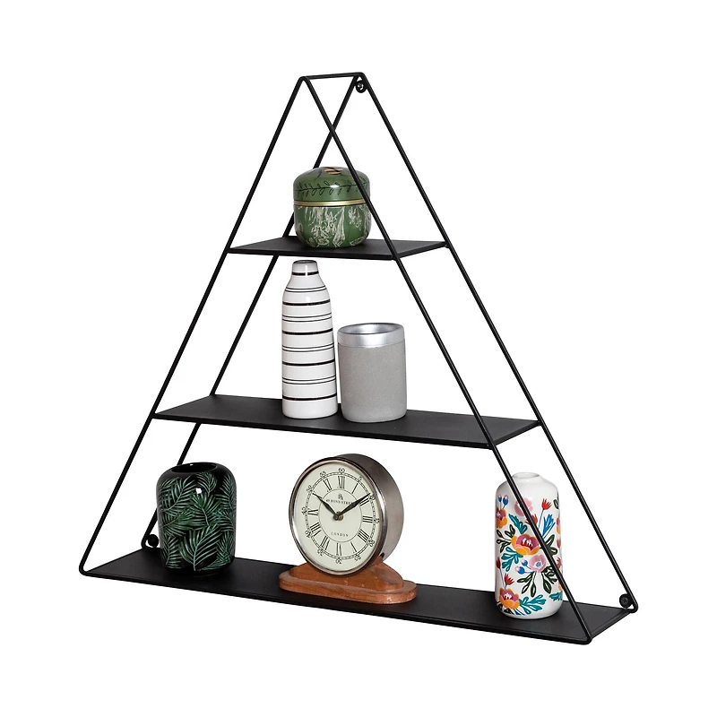 Honey Can Do 28" Black Three-Tier Triangle Decorative Metal Wall Shelf