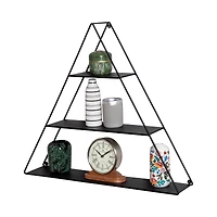 Honey Can Do 28" Black Three-Tier Triangle Decorative Metal Wall Shelf