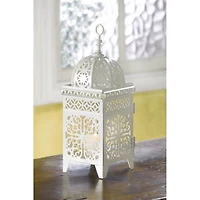 10.75" White Scrollwork Candle Lantern