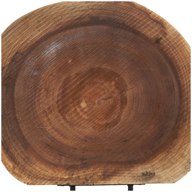 23" Brown Wood Handmade Circular Slab Sculpture