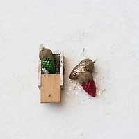 Hello Honey® 12 Pack 3.5" Red, Green & Gold Round Glass Pinecone Ornaments with Glitter