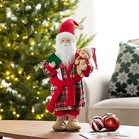 Glitzhome® 18"H Faux Fur Christmas Bathrobe Santa Figurine with Porcelain Face