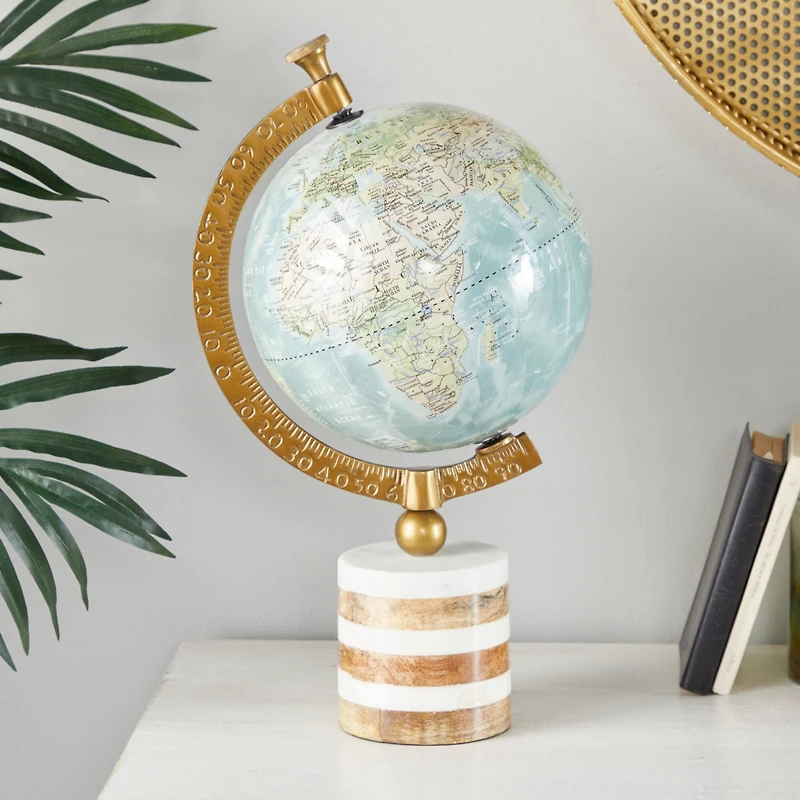 16" Blue Ceramic & Metal Coastal Globe