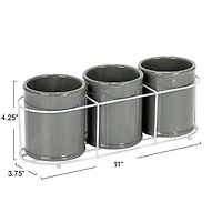 Hello Honey® 11.5" Gray Farmhouse Ceramic Crocks in White Metal Holder