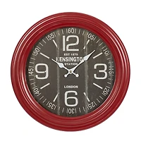 Farmhouse Round Red Metal and Wood Kensington Station Wall Clock, 14" x 14" x 2.60"