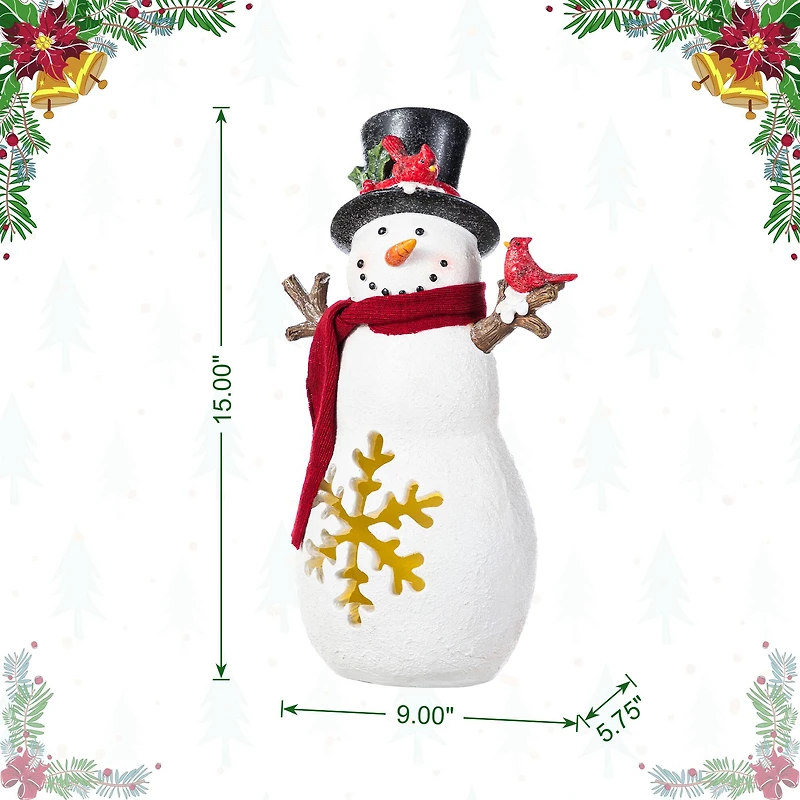 Glitzhome® 15" Christmas Lighted Resin Snowman Table Decor