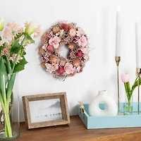 9.75" Pink Mixed Floral Artificial Spring Wreath