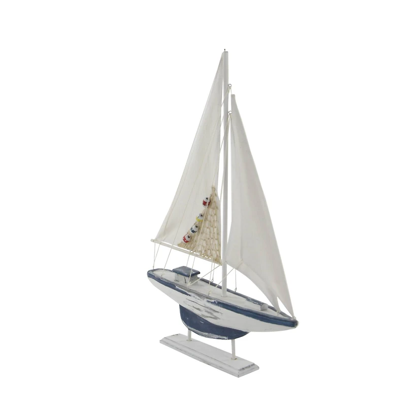 White Wood Coastal Sail Boat Sculpture Set
