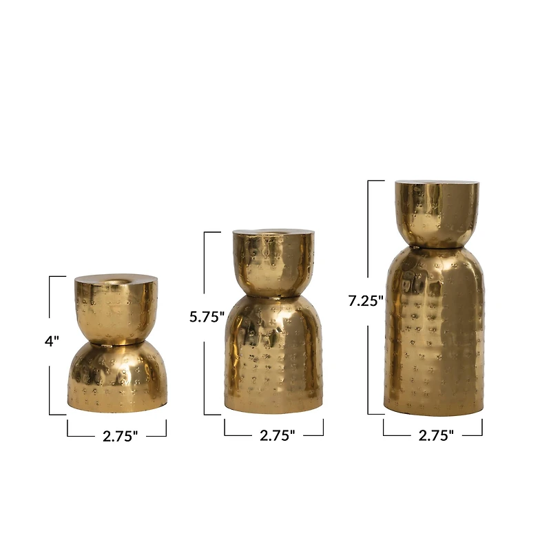 Hello Honey® Antique Gold Hammered Metal Taper Candle Holder Set