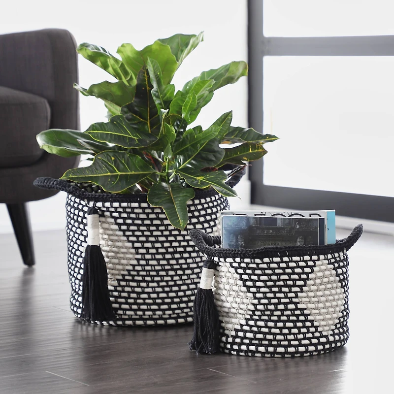Black Polyester Traditional Storage Basket Set