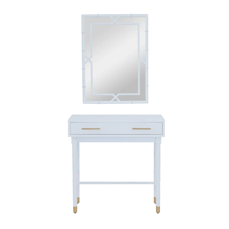 Set of 2" White Wood Traditional Console Table with Mirror, 31" x 31" x 16"