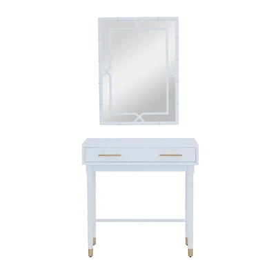 Set of 2" White Wood Traditional Console Table with Mirror, 31" x 31" x 16"