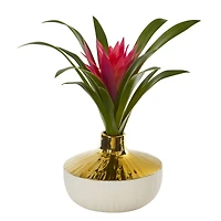 13" Ginger Plant in Gold & Cream Elegant Vase