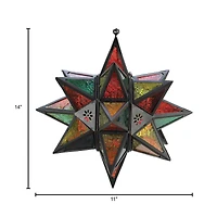14" Jewel Toned Moroccan Style Hanging Star Candle Lantern