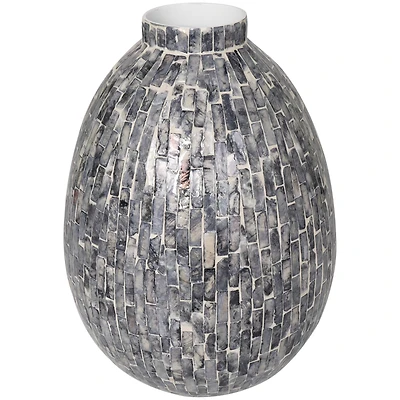 12" Gray Mother of Pearl Handmade Mosaic Inspired Vase