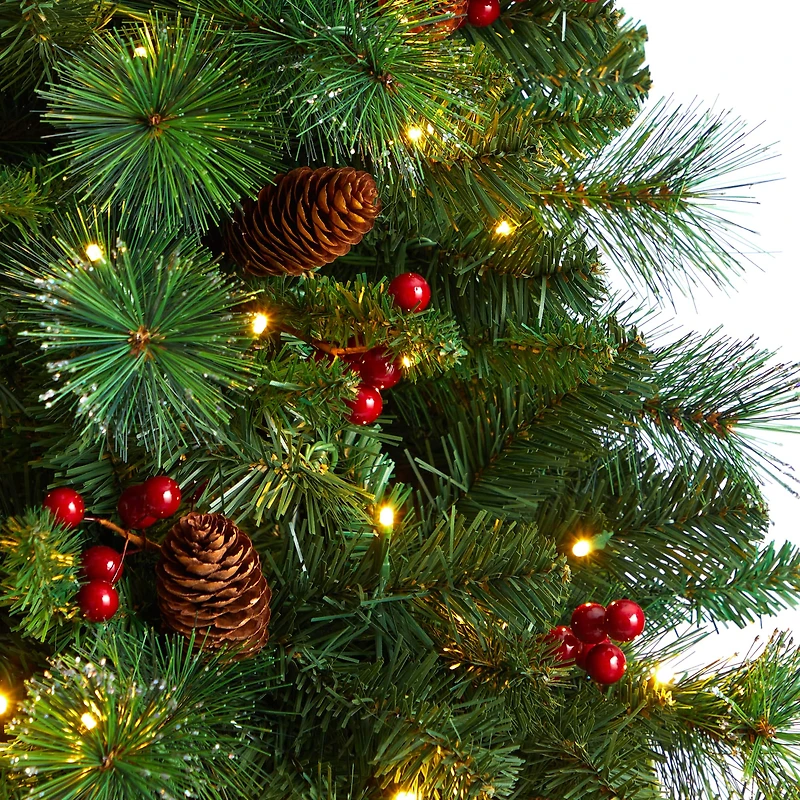 7ft. Pre-Lit Flat Back Montreal Mountain Pine Artificial Christmas Tree, White LED Lights